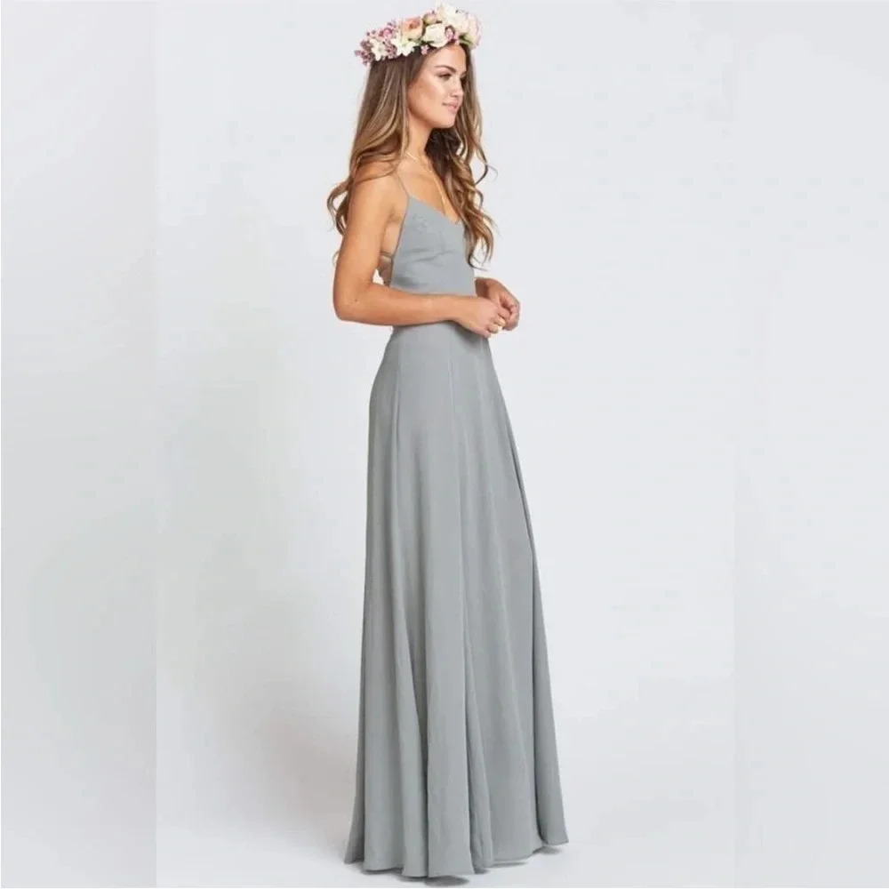 Show Me Your Mumu Godshaw Goddess Gown Soft Charcoal Dress Bridesmaid Size L